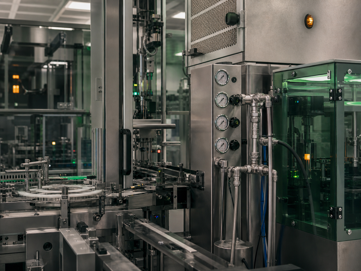 Clean manufacturing process equipment with gauges and stainless interfaces